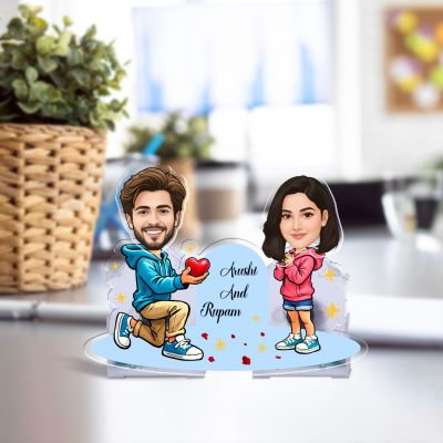 Personalized Proposing Couple Bobblehead Caricature Custom Cartoon Face Cutout Propose Theme Tabletop Decor for Girlfriend Boyfriend, Husband & Wife  Battery Powered Moving Head